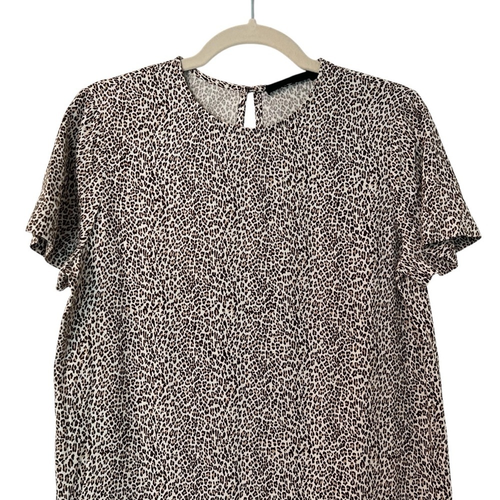 Jenni Kayne Animal Print Short Sleeve Mini Dress Cream Brown XS Classic Neutral - Picture 3 of 6